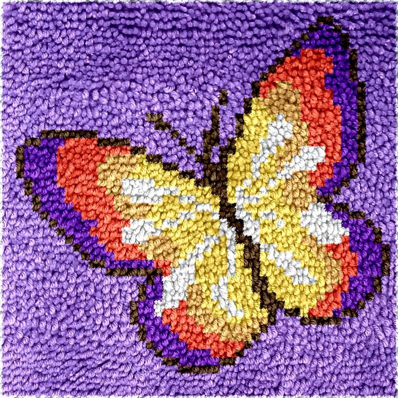 Numptain Latch Hook Kits for Adults,DIY Rug Crafts Butterfly Pattern Color Printed Canvas,Latch Hook Kits for Beginners Handmade Needlework Crafts Home Decoration,12"x12" - Image 1